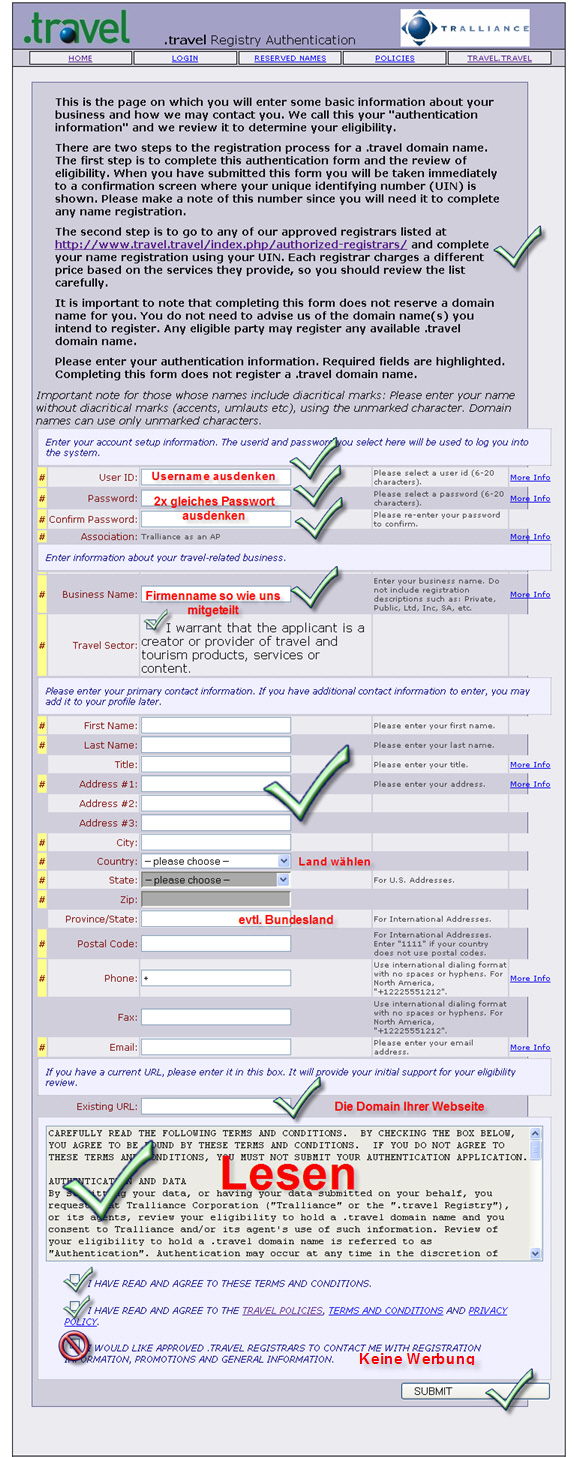 Anleitung Travel Domain UIN Zuteilung